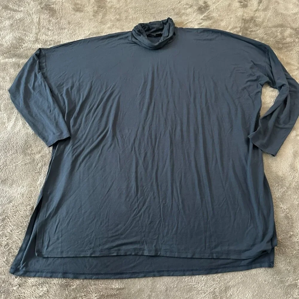 Eileen Fisher Blue Oversized Turtleneck Shirt Blouse LARGE Women's - Picture 1 of 7